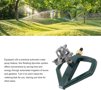 Sprinklers for Yard, 360 Degree Roating Automatic Lawn Sprinkler Heavy Duty Metal Pulsating Nozzle with Metal Base for Large Area Lawn Yard Garden (Silver)