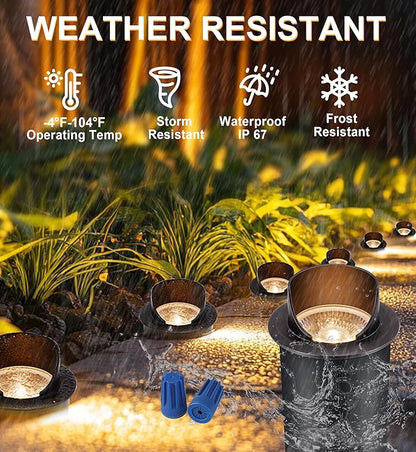 [6 Pack] CLOUDY BAY 9W Well Lights Landscape LED In Ground Outdoor,Shielded Top,Low Voltage 12-24V AC/DC,Waterproof Aluminum Uplights,2700K/3000K/3500K/4000K/5000K,Transformer Excluded