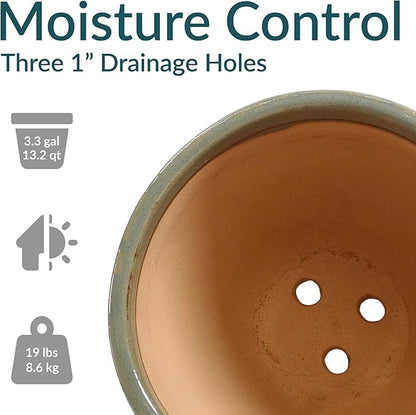 Sunnydaze Large Ceramic Plant Pot - Round Outdoor Glazed Ceramic Planter Pot with Drainage -Resort - Gray - 13.5"