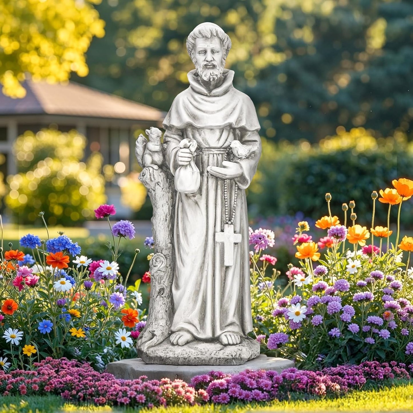 St Francis Garden Statue, Catholic Religious Outdoor Sculpture for Prayer and Meditation, 30.7” Large Patron Saint of Animals Patio Decor in Durable Magnesium Oxide Stone,Gray