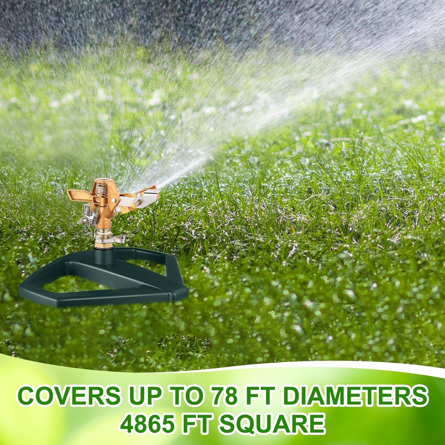 3 Sets Sprinklers for Yard Pulsating Impact Sprinkler with Metal Base Heavy Duty Adjustable Hose for Lawn Large Area Garden(Green)