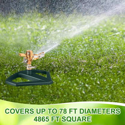 3 Sets Sprinklers for Yard Pulsating Impact Sprinkler with Metal Base Heavy Duty Adjustable Hose for Lawn Large Area Garden(Green)