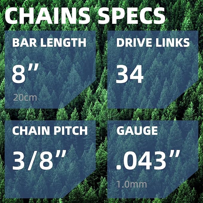 4 Pack 8 Inch Chainsaw Chain for DeWalt Pole Saw Chain 043" Gauge, 3/8" LP Pitch, 34 Drive Links, Replacement Chains Fits DeWalt DCPS620, 20V MAX XR Li-Ion Pole Saw, Poulan, Craftsman and More R34