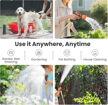 Girafe Tools Garden Hose 100ft x 5/8", 304 Stainless Steel Metal Water Hose, No Kink Garden Water Hose with 9 Pattern Spray Nozzle, Flexible, Lightweight, Kink Free Hose for Yard, Outdoor