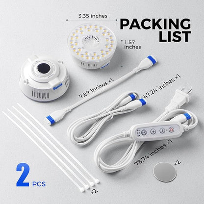 Barrina Orbgrow OG09 Puck Grow Light, 5000K 18W(2 x 9W, 270 Watt Equiv), Full Spectrum Plant Light for Indoor Plants, Magnetic & Linkable with Timer, 5 Levels Dimmable for Plant Shelf, 2 Packs