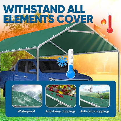 Quictent 10x20 ft Heavy Duty Carport Canopy Galvanized Car Tent Outdoor Garage Boat Shelter with Reinforced Structure, No Sidewall - Green
