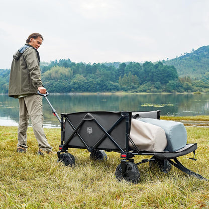 TIMBER RIDGE Beach Wagon with Tailgate, 300lbs Heavy Duty Collapsible Wagon with All-Terrain Big Brakes Wheels, Foldable Utility Cart for Sand Sports Shopping, Gray