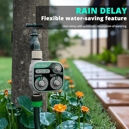 QUOBAS 3-Dial Analog Water Timer, Mechnical Control Automatic Sprinkler Timer with Manual and Rain Delay, for Garden Hose Watering, Drip Irrigation, Self-Watering System, Easy to Set Up