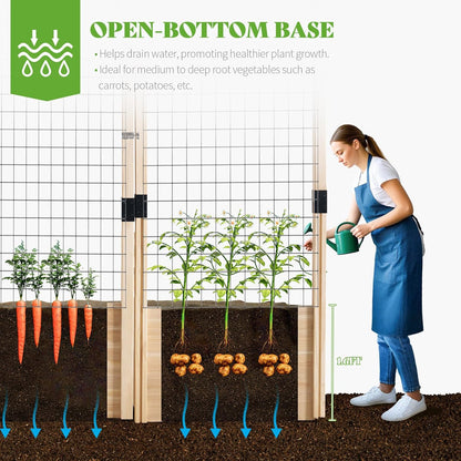 PaPaJet Wooden Raised Garden Bed for Outdoor, Eleven Grid Deep Large Planter Box with Netting for Gardening, Vegetables, Flowers, Herbs（7.5× 14.8× 5.9FT）