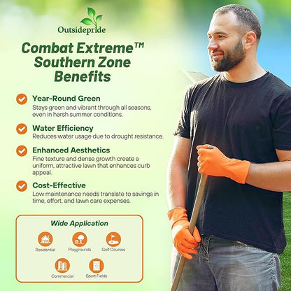 Outsidepride Combat Extreme Southern Zone Grass Seeds for Lawn - 25 lbs. SPF 30 Heat & Drought Tolerant Mix of Turf Type Fescue & Hybrid Bluegrass Seed with OptiGrowth Coating Enhanced Germination