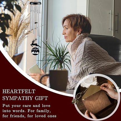Wind Chimes for Outside, 32" Memorial Wind Chimes for Loss of Loved One Mother Father, Memorial Sympathy Gift Outdoor Garden Patio Decor, Deer Xmas Decorations (Silver)