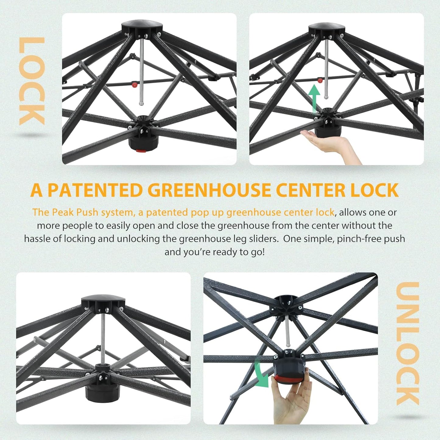 EAGLE PEAK 6.6x6.6 ft Hexagon Pop up Greenhouse, Portable Walk-in Grow Tent for Seed Starting, Garden Plants, Indoor Outdoor Green House, All-Weather Plant Shelter, PE Cover, Green/Clear