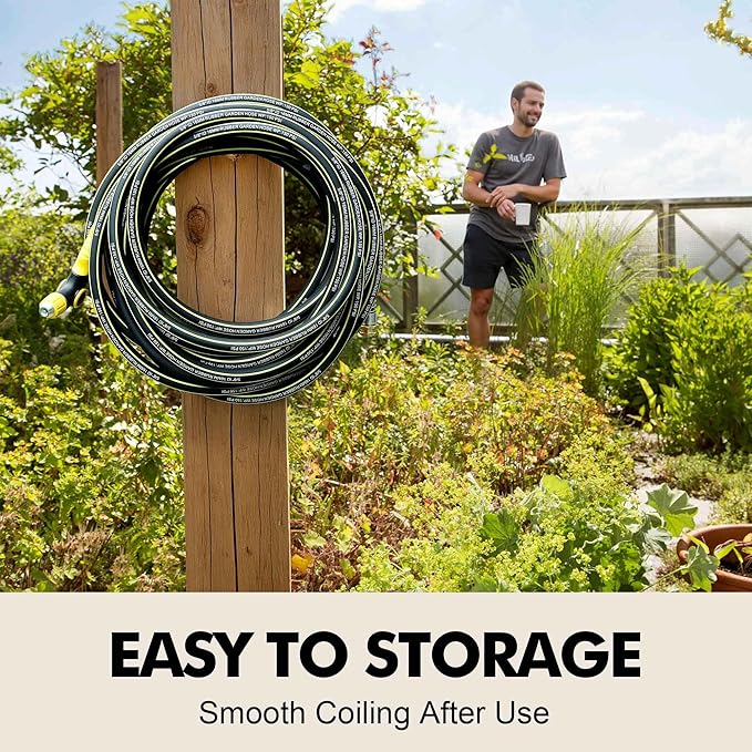 Rubber Garden Water Hose 25ft, 5/8" Leak Proof Garden Hose with Brass Connector, Flexible Hose Pipe for Lawn, Watering Cleaning & Washing