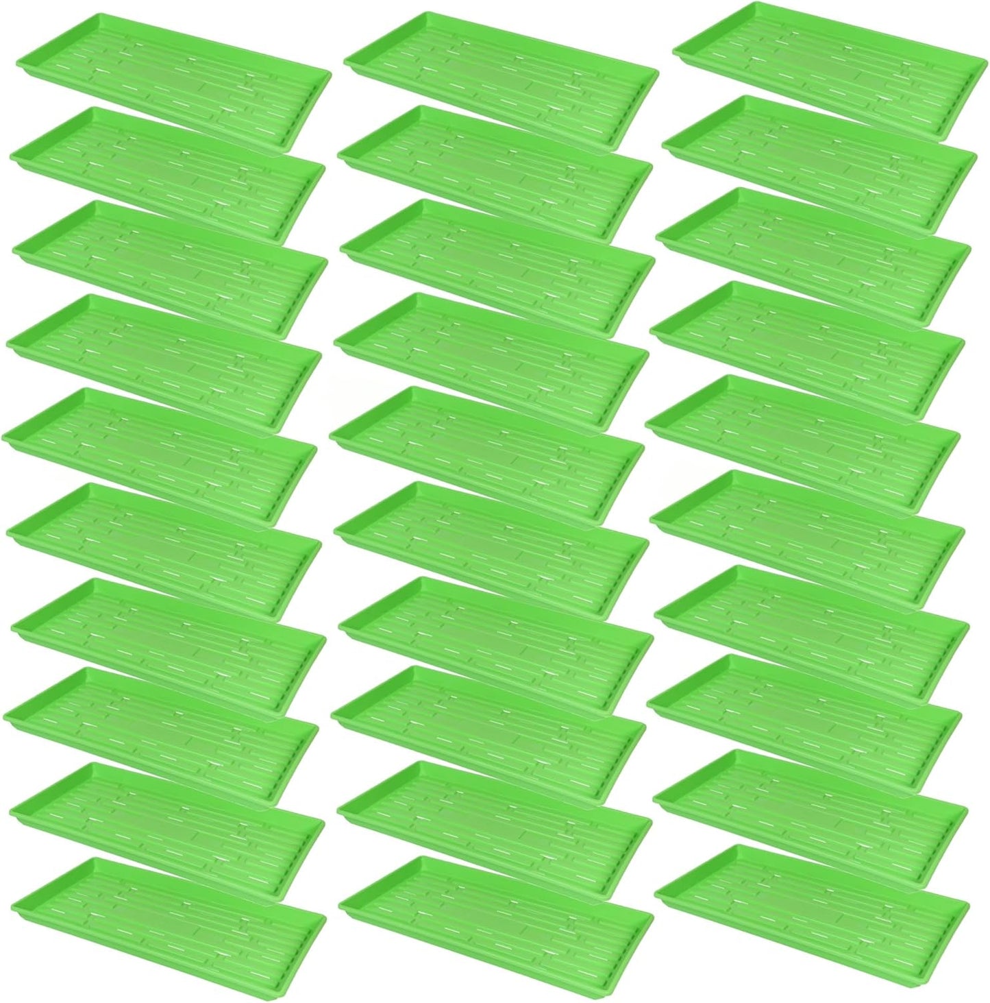SUNPACK 10" x 20" Heavy Duty Shallow Plastic Seed Starting Tray, Green, 1" (Pack of 30) - Lined with Drainage Holes for Excess Water and Aeration, Ideal for Greenhouses or Indoor Gardening