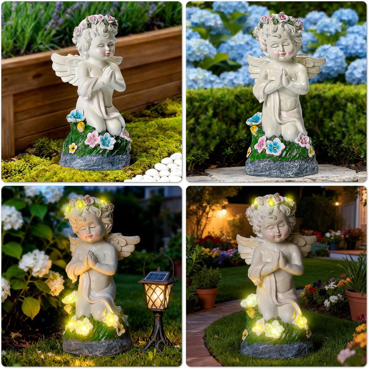 Angel Garden Decor Solar Angel Figurines with Flower Lights Birthday Gifts for Women Angel Statue for Patio Lawn Yard Balcony Home Decor