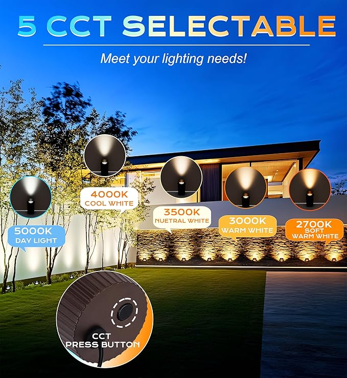 [6 Pack] CLOUDY BAY 9W Well Lights Landscape LED In Ground Outdoor,Shielded Top,Low Voltage 12-24V AC/DC,Waterproof Aluminum Uplights,2700K/3000K/3500K/4000K/5000K,Bronze