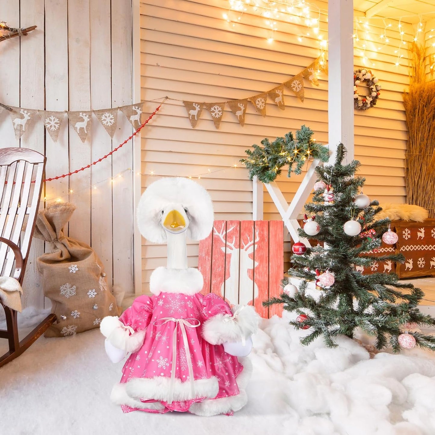 Suzile Pink Christmas Goose Outfit Dresses Clothes for 23" High Cement or Plastic Porch Goose Costume for Yard Lawn Outdoor Garden Patio Statue Xmas Santa Holiday Decor