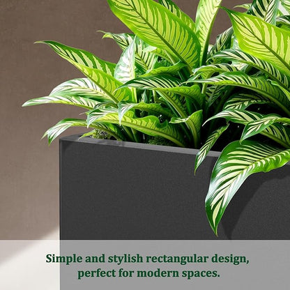 Large Rectangle Planter Metal Black Planter Box with a Drainage Hole and a Removable Divider Indoor Outdoor Porch Pots for Tall Plants, Trees, Flowers 32.01" x 10"x 16.26" Black