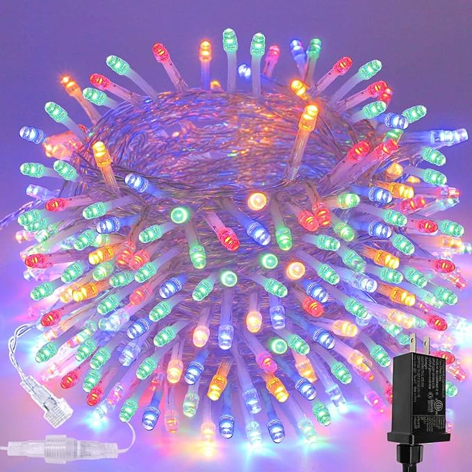 Connectable 200 LED String Lights Indoor Outdoor, 66FT Multicolor Christmas Lights Waterproof, 8 Modes with Timer, Twinkle Fairy Lights Plug in Clear Wire for Christmas Tree, Bedroom, Classroom Decor