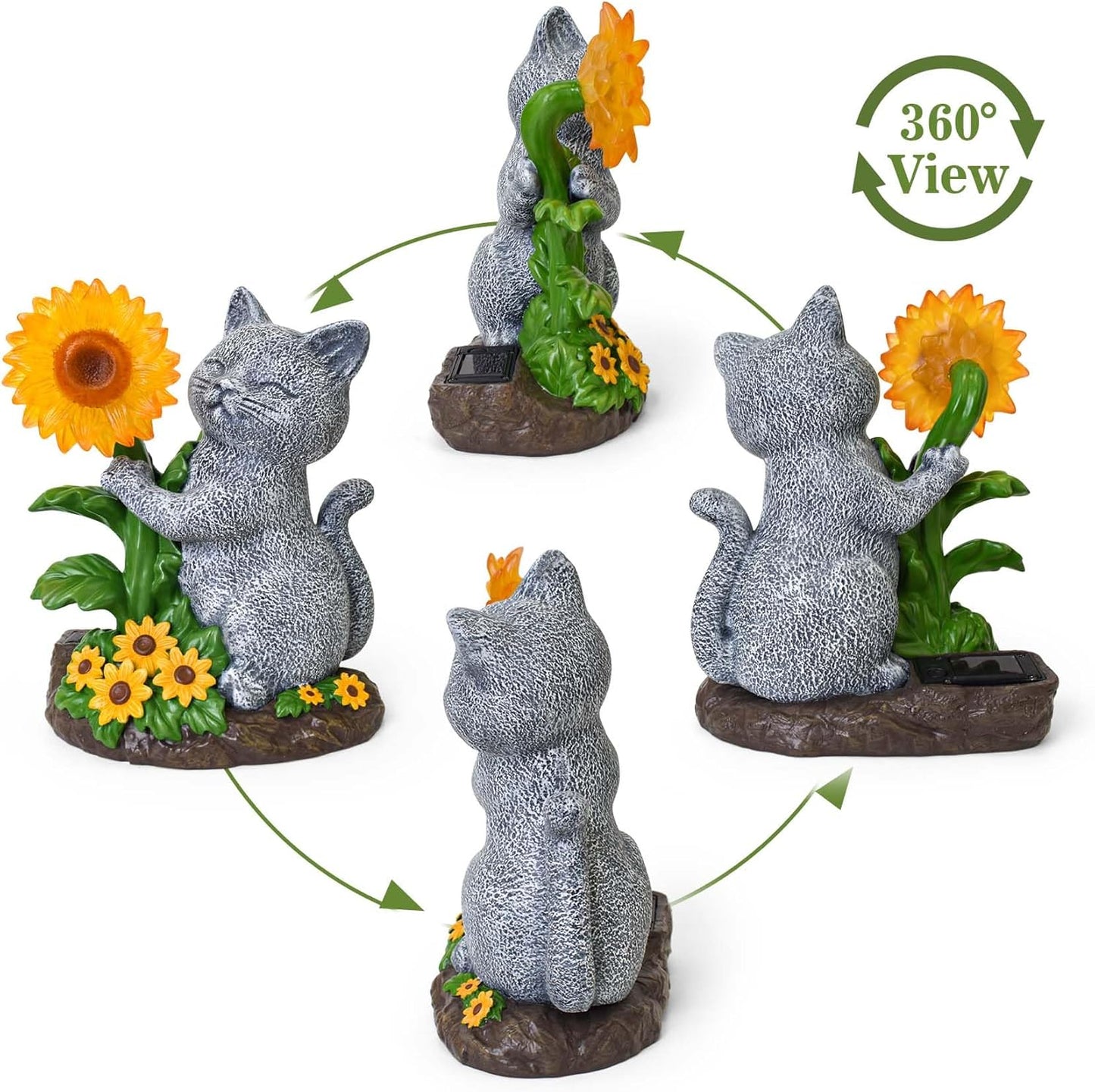Solar Garden Decor Cat Statue with Sunflower Light, Outdoor Ornaments for Home Patio Yard Balcony Lawn, Birthday Gifts for Cat Lovers Women, Mom, Grandma