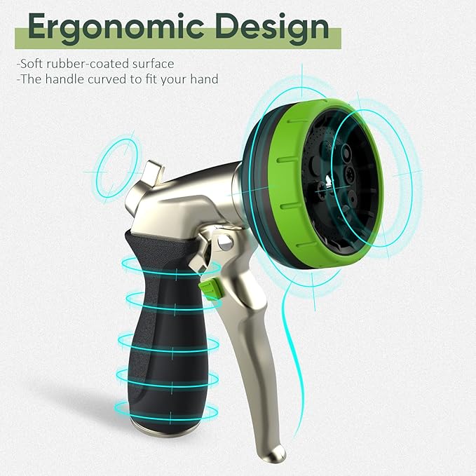 Garden Hose Nozzle,Metal Spray Nozzles with 8 Adjustable Watering Patterns,Heavy Duty Labor-Saving Design Water Hose Nozzle with Flow Control For Outdoors Lawn Watering Car Washing