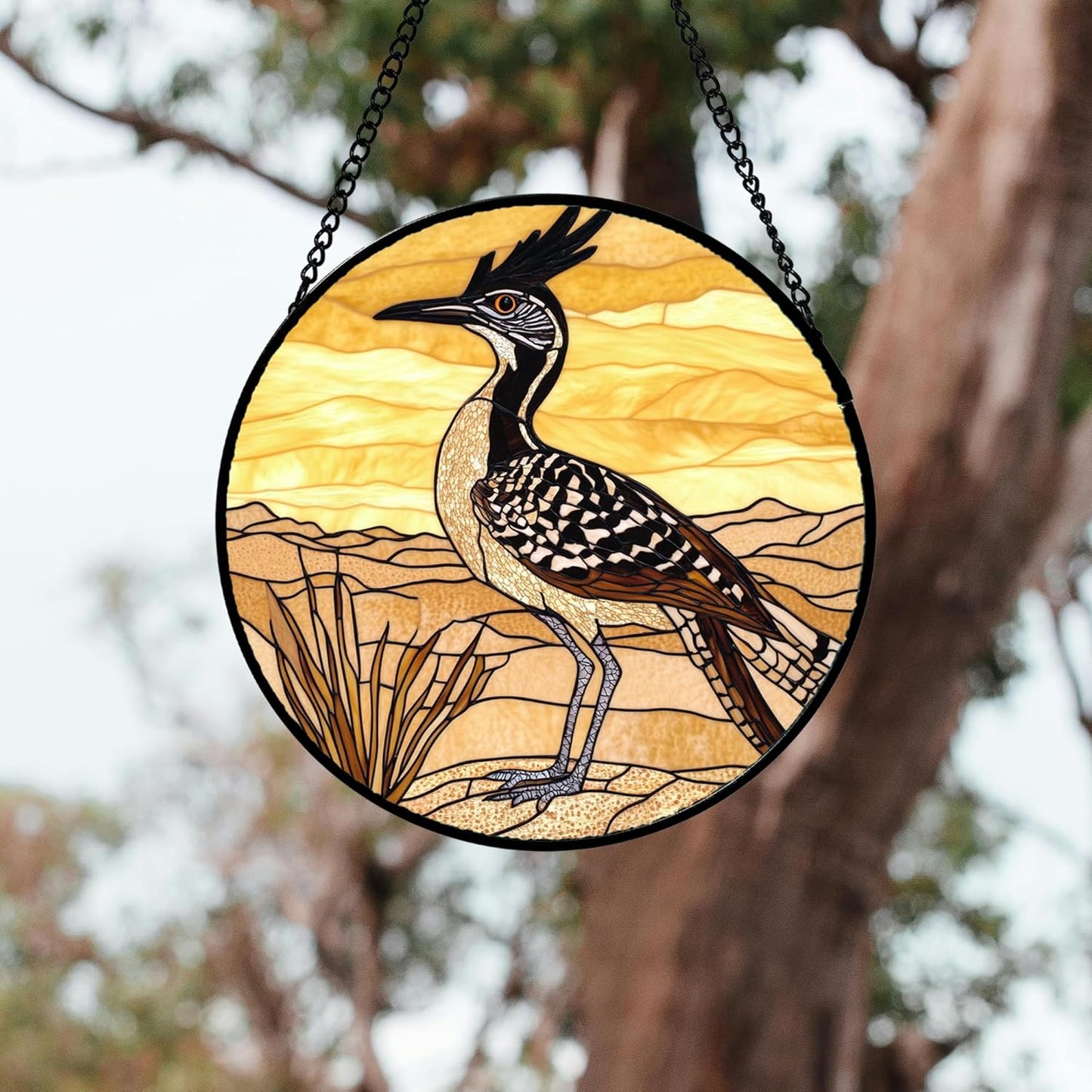 Stained Glass Window Hanging 4 Pcs Set Animals 9.8" - Desert Landscape Yellow Suncatcher Door Garden Sun Catcher Decor Birthday Christmas for Mom Woman Nana Men