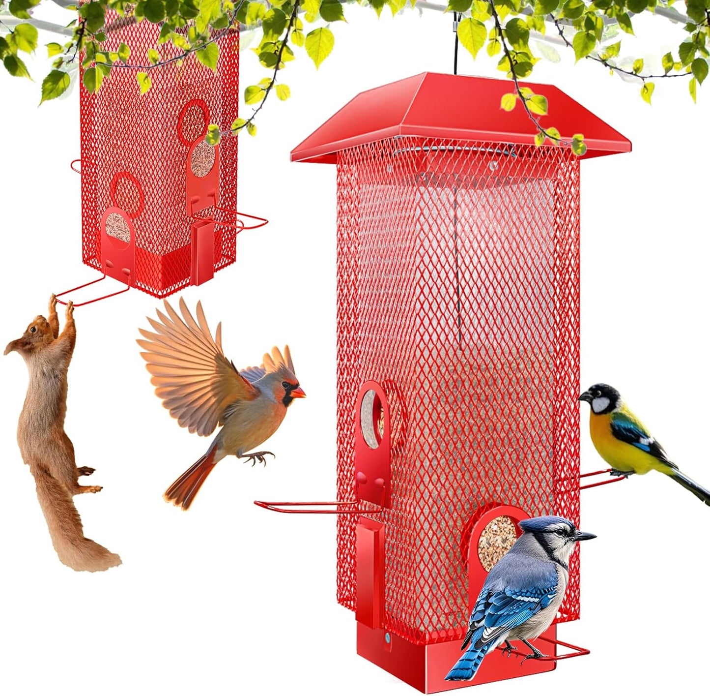 Squirrel Proof Bird Feeder,2Lbs Bird Feeders for Outdoors Hanging, Metal Birds Feeder with 4 Feeding Ports, Wild Birds Feeder for Cardinal, Finch, Sparrow
