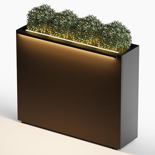 GSK Black Metal Planter Box with LED Light 30"H×10"W×37.9"L Span Rectangular Flower Trough Lighting Up Indoor Rectangle Insert Drainage Holes Garden Plants Outdoor Separation Space Garden Patio Porch