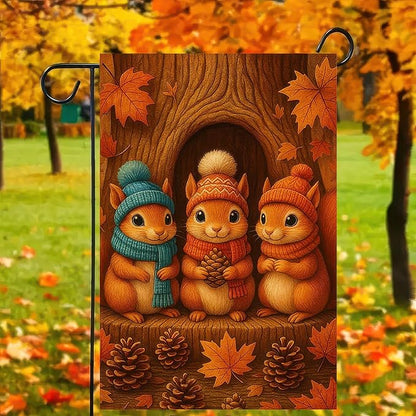 Thanksgiving Fall Garden Flag 12x18 Inch Welcome Squirrels Flag Double Sided Outdoor Autumn Yard Banner with Pinecones and Leaves for Porch Lawn Patio Seasonal Decor
