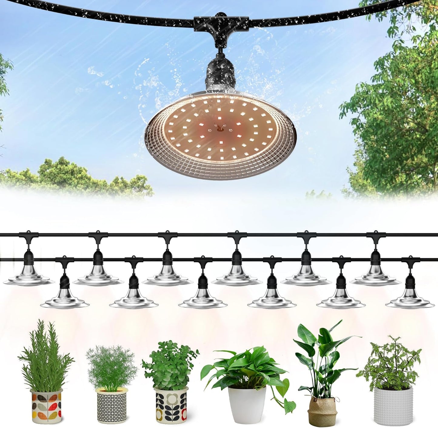 12-Light Outdoor LED Grow Lights – Waterproof Full Spectrum Greenhouse Lights for Plants, 41FT Adjustable String Lights with 576 LEDs, E26 Base Bulbs, IP44 Waterproof for Garden, Farm, Yard