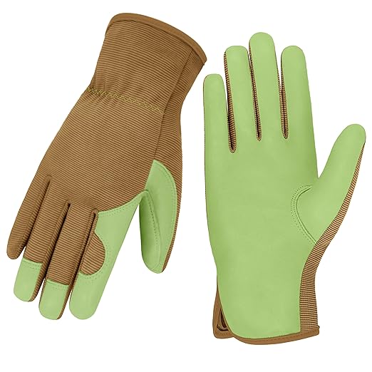 Gardening Gloves, Garden Gloves for Women and Men, Thorn Proof Working Gloves, Durable Leather Work Garden Gloves for Yard & Outdoor Work, Green, L