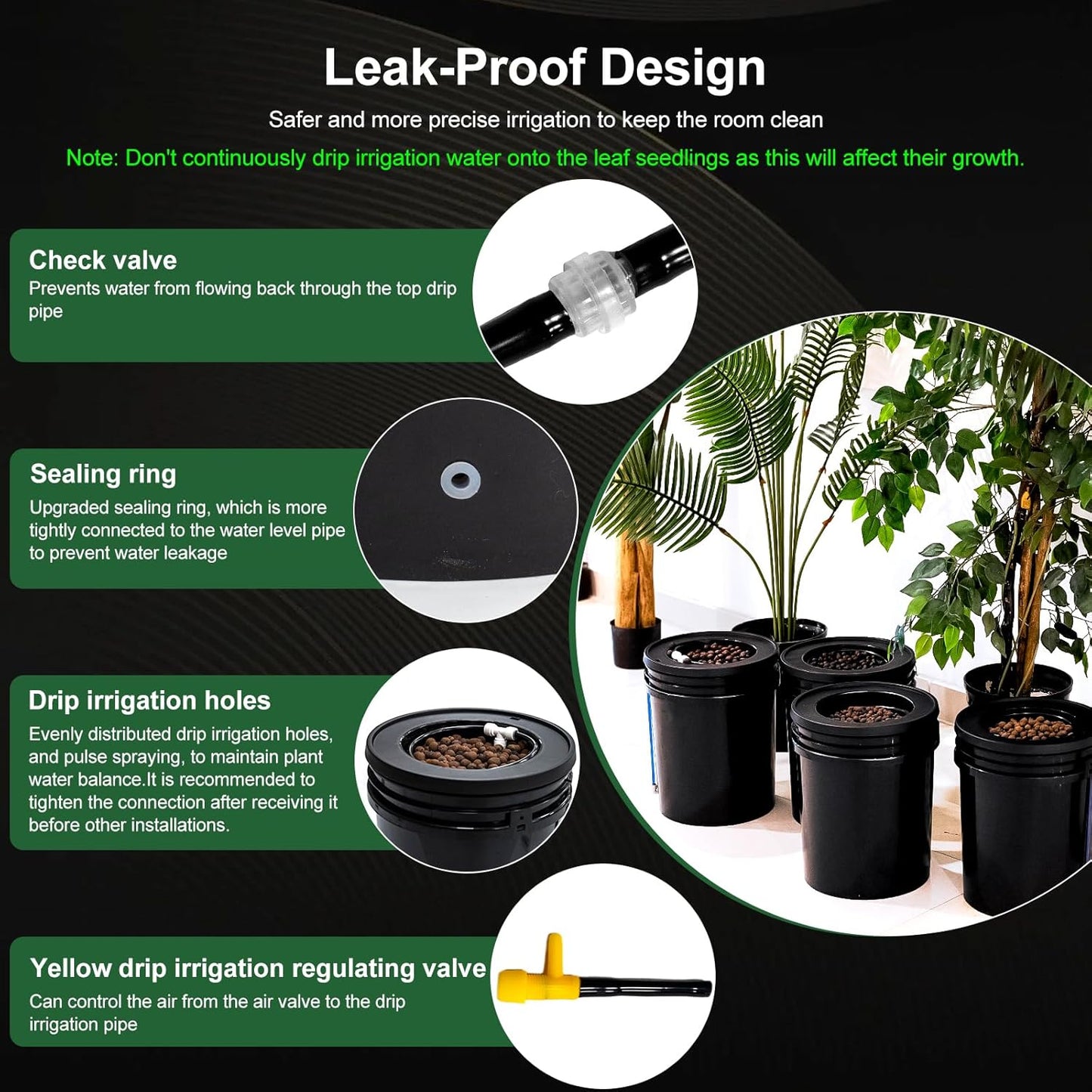 Hydroponics Growing System Kit with Top Drip 5 Gallon 4-Bucket Recirculating DWC Hydroponic System Kit Not Easy to Leak for Growing Plants Indoors and Outdoors (4-Bucket+Top Drip)