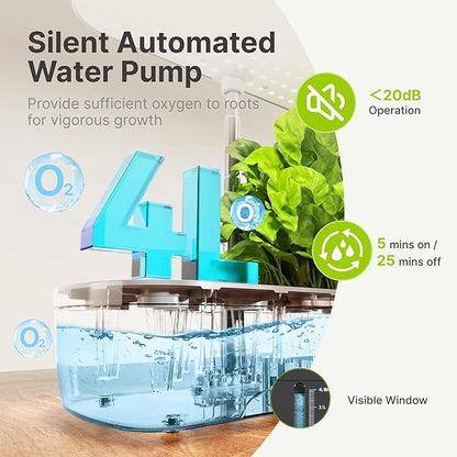 SUNCOZE Hydroponics Growing System Kit 12 Pods, Indoor herb Garden with 20W LED Grow Light, Visible Water Tank with Pump, 2.2"-12.4" Adjustable Height Indoor Gardening System, Gardening Gifts, Black