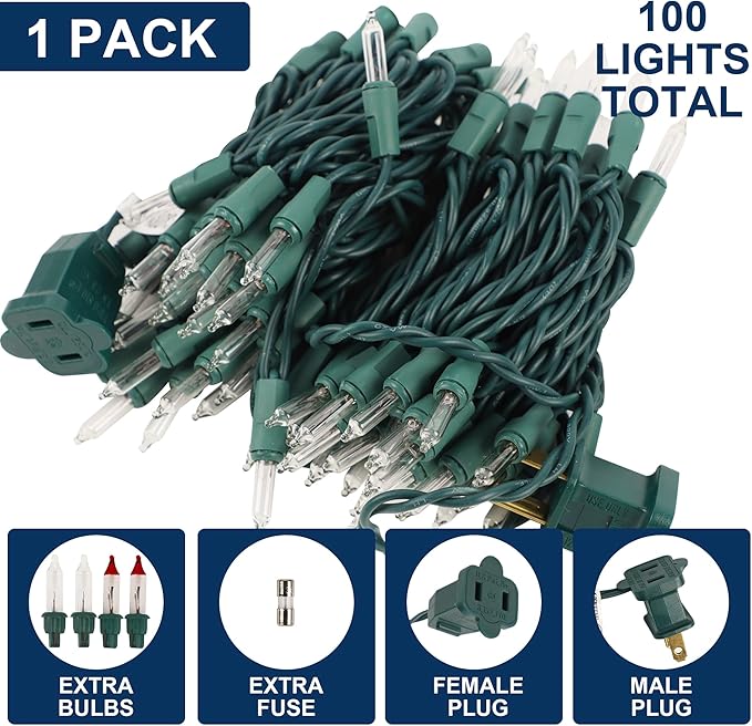 Clear Christmas String Lights, 100 Count, Incandescent Mini Christmas Lights, Connectable Xmas Tree Light for Indoor Outdoor Garland Birthday Holiday Wedding Festival Party