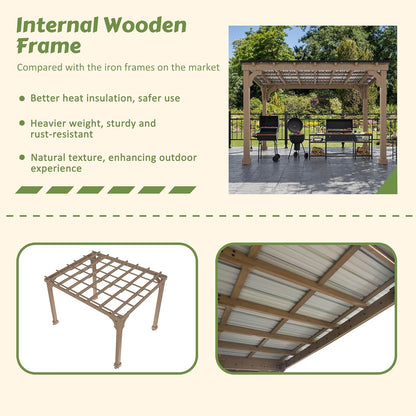 MUPATER 10 x 12 FT Wooden Grill Gazebo with Sloping Metal roof, Heavy Duty 5.5'' Post, Grill Gazebo Canopy Suitable for Full Size Grills, BBQ Canopy for Outdoor Patio, Lawn, Garden, Brown