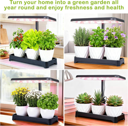 Indoor Garden Led Grow Light, Herb Kitchen Garden Grow Kit, Full Spectrum LED Plant Light for Plants, Height Adjustable Growing Lamp with Intelligent Controller (Not Pots) (Black, 16.5*6.5*4 inch)