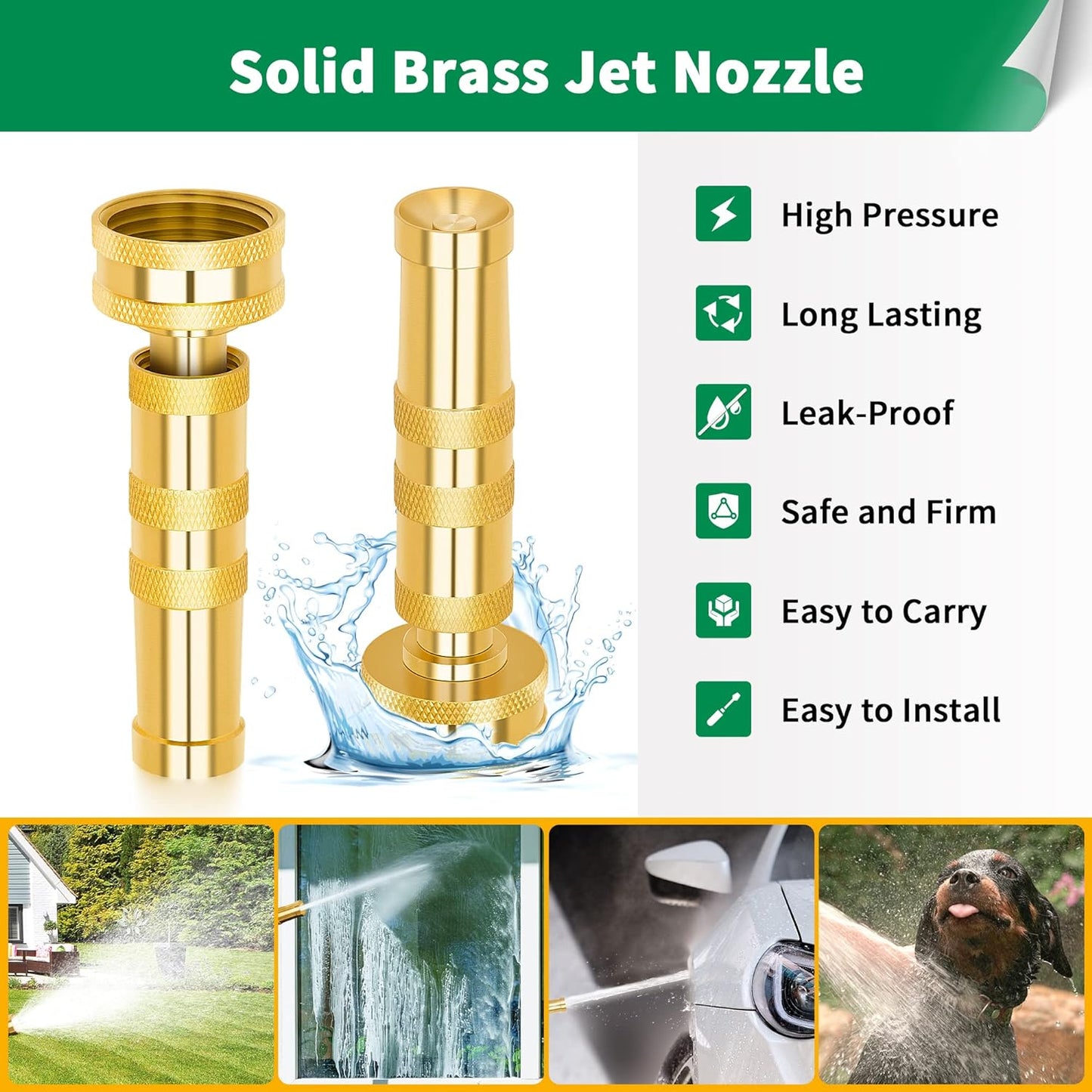 AUTOMAN Brass Hose Nozzle – High Pressure Jet Nozzles 4 Pack, Heavy Duty Sprayer for Garden Hoses, Adjustable Spray Gun,Solid Twist Water Hose Nozzle for Patio, Lawn, Car Wash, Extra 12 Rubber Washers