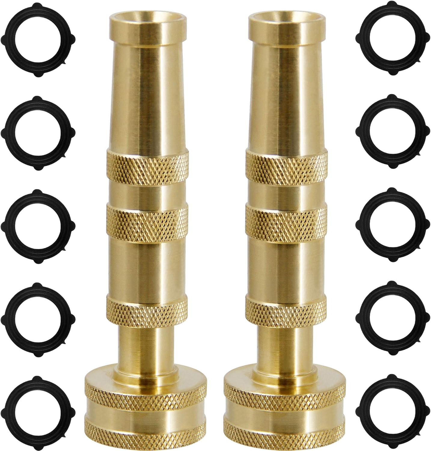 Triumpeek Solid Brass Hose Nozzle, 2 Pack 4" Heavy Duty Brass Garden Hose Nozzle with 10 Rubber Washers