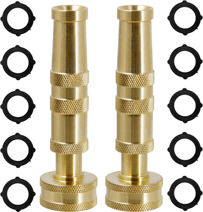 Triumpeek Solid Brass Hose Nozzle, 2 Pack 4" Heavy Duty Brass Garden Hose Nozzle with 10 Rubber Washers