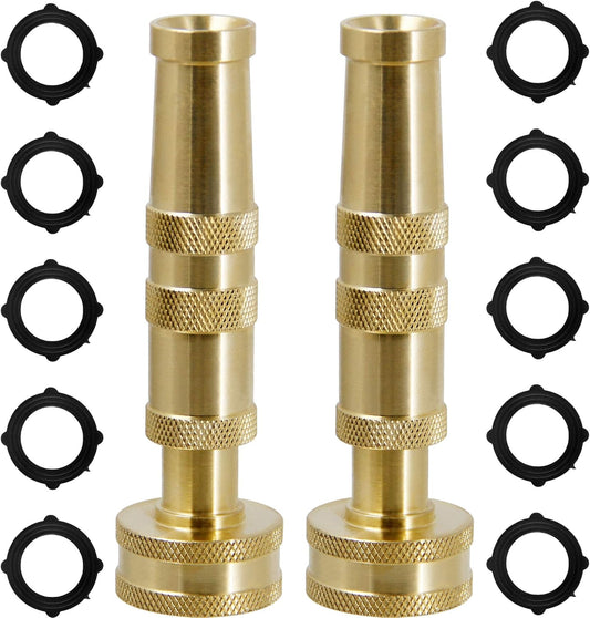 Triumpeek Solid Brass Hose Nozzle, 2 Pack 4" Heavy Duty Brass Garden Hose Nozzle with 10 Rubber Washers