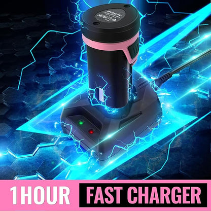 WORKPRO 12V Cordless Grass Shear & Shrubbery Trimmer - 2 in 1 Handheld Hedge Trimmer, Electric Bush Trimmer/Grass Cutter with 2.0Ah Rechargeable Lithium-Ion Battery &1 Hour Fast Charger, Pink Ribbon