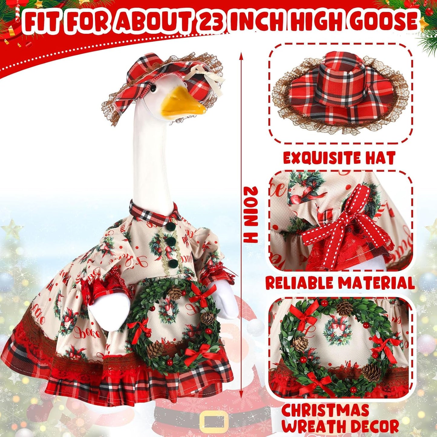 Suzile Christmas Wreath Outfit Clothes for 23 Inch High Cement or Plastic Geese Ghost Lawn Porch Goose Clothes Halloween Costume