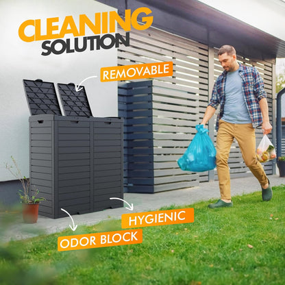 Outdoor Trash Can with lid, Waterproof, UV-Resistant Resin Garbage Can, Lockable Lid and Drip Tray, Animal-Proof, for Patio, Kitchen, Backyard and Deck (Black, 62 Gallon)