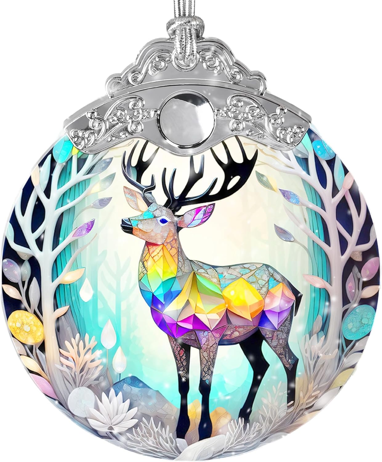 Stained Glass Suncatcher, Deer Ornament for Christmas Tree, Holiday Home Decor and Gifts