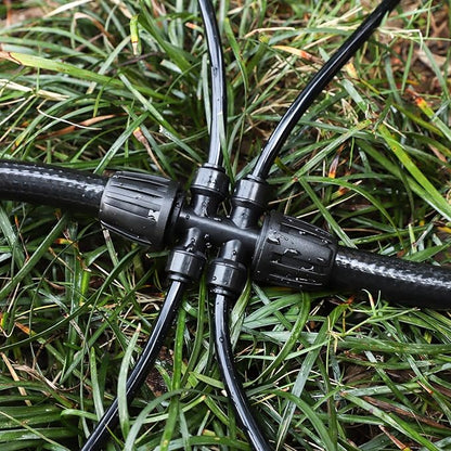 Bonviee 10 Pack 5/16” to 1/4” Push-to-Connect Tee, Split 5/16” Tubing into Four 1/4” Lines, Quick Connect Drip Irrigation Fittings, Leak-Proof 6-Way Splitter for Garden, Lawn, Greenhouse