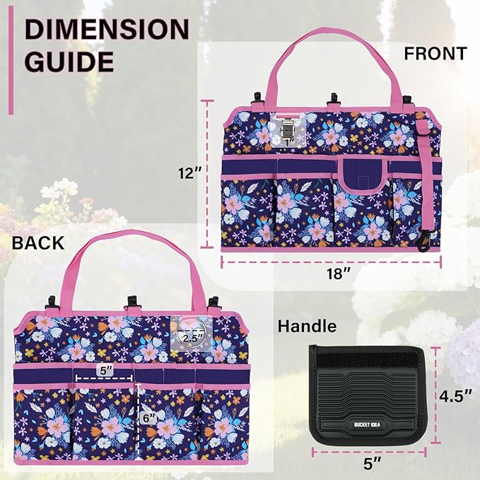 KUNN 5 Gallon Bucket Tool Organizer 18-Pocket Heavy-Duty Bucket Caddy with Hangable Handle & Comfort Grip Pad | Gardening Tool Bag, Garden Organizer Storage Bag Accessory for Gardeners, Purple