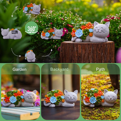 Solar Cat Garden Statue for Outdoor: Outside Sculpture Art Decor Yard Lawn Porch Backyard Ornament- Ideal Gifts for Mom Mother Women