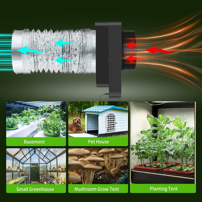 4-Inch Grow Tent Inline Duct Fan, Smart Temperature & Humidity Control, Automatic Ventilation System, for Grow Tents, Mushroom Rooms, Greenhouses (2-Pack)