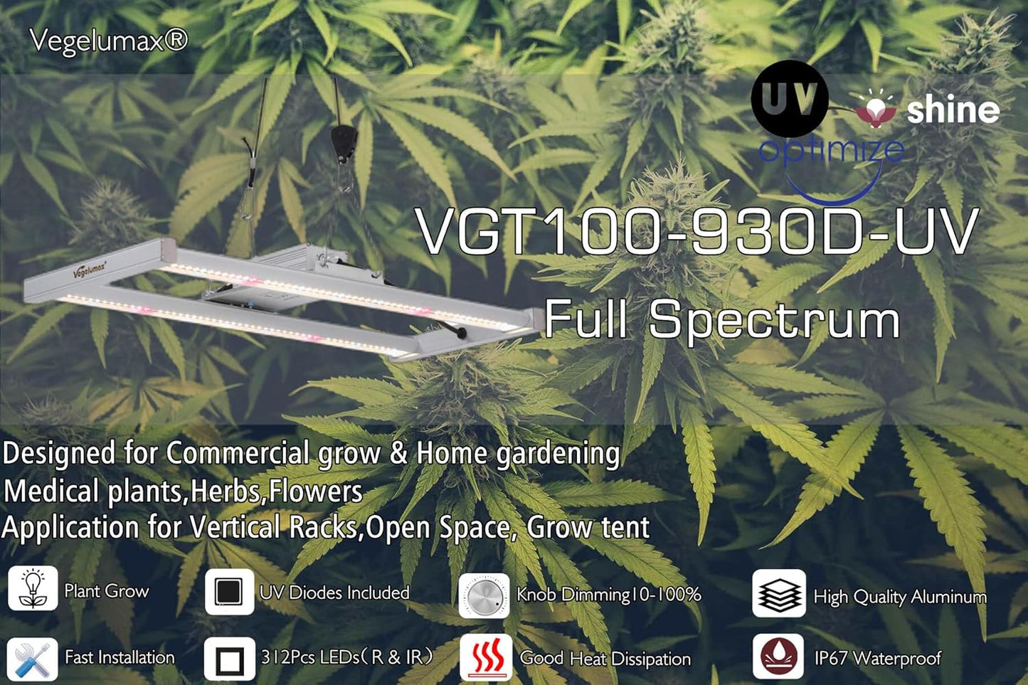 100W LED Grow Light Bar,UV IR Diodes Included,Sunlike Full Spectrum Growing Lamp for Horticulture Indoor Plant Growth Veg Flowering Fruiting,3300K,Aluminum Heat Sink,Power Dimmable