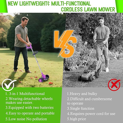 Weed Wacker Cordless Adjustable Weed Eaters 3 in 1 Electric String Trimmer Lawn with Two Battery with Charger Comes with Multiple Blades for Yard,Green,Garden(Purple)